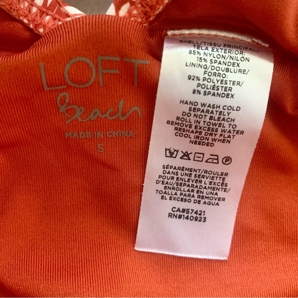 LOFT Beach | Leaf Fern Palm Frond Side Cut-Out Orange Swimsuit Small - Picture 6 of 7